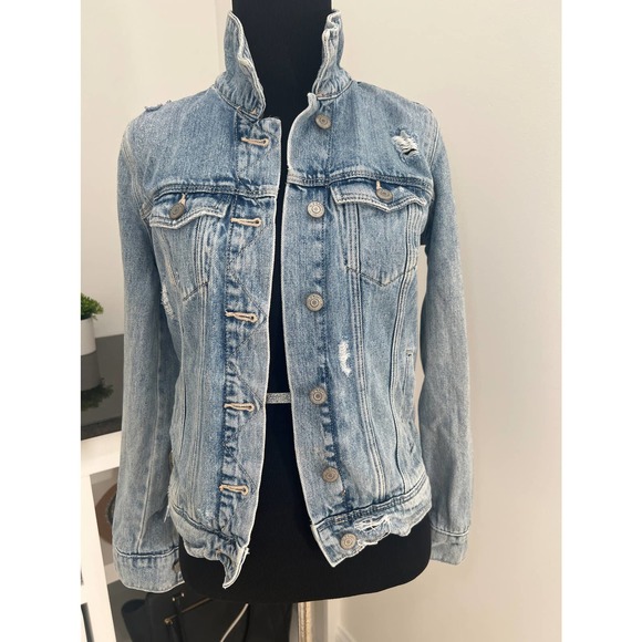 OLD NAVY Jean Jacket Light Wash Distressed Denim Womens Size XS